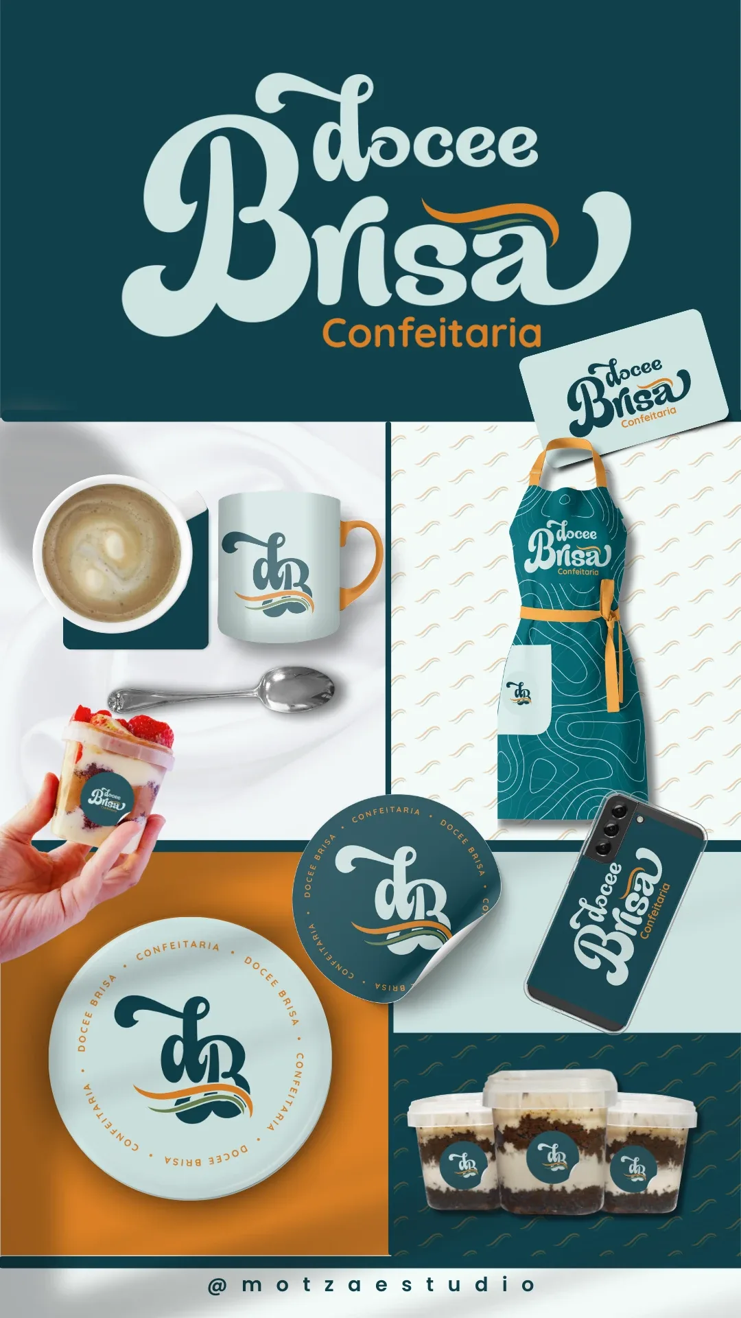 Apresentação completa da identidade visual Docee Brisa, criada para confeitaria — logo e aplicações da marca